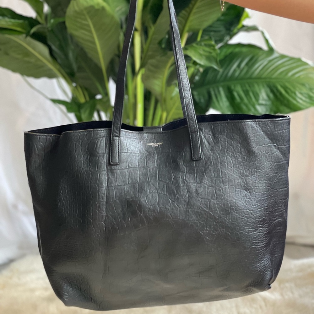 Yves Saint Laurent Croco Black Leather Tote Bag